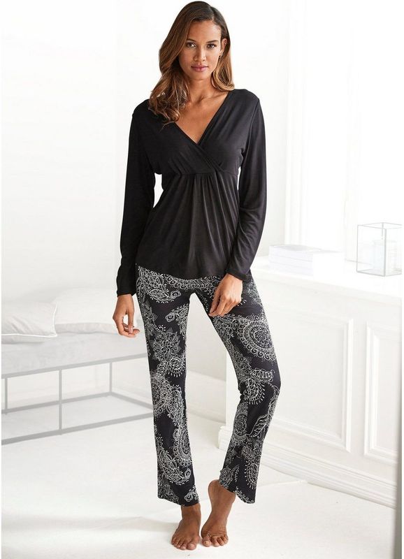 Vivance Dreams Pyjama zwart-wit paisleydessin (2-delig, 1 stuk)