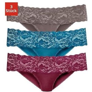 Vivance Brazilian slip van elastische katoen met florale kant (3 stuks)