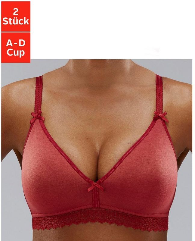 Petite fleur Bralette-bh zonder beugels met kanten band, gemaakt van zacht katoen, basic lingerie (Set van 2)