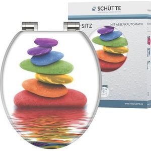 Schütte Toiletzitting Colorful Stones Toiletdeksel met softclosemechanisme en houten kern, toiletbril geschikt voor veel standaard toiletpotten, toiletbril met motiefprint, mdf