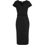 Lascana Midi-jurk van geribde stof, wikkeljurk met split, casual-chic (Met een bindceintuur)