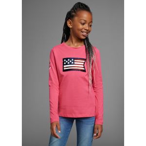 DELMAO Shirt met lange mouwen Met changerende pailletten pailletten in 2 kleuren te dragen