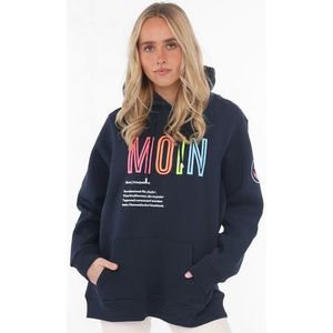 Zwillingsherz Sweatshirt met geborduurd "moin"-schrift in neonkleuren