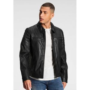 Bruno Banani Leren jack William uit lamsnappa leer, met ritszakken, smal gesneden