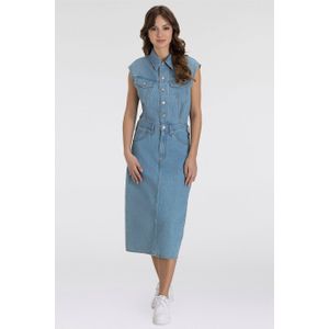 Blousejurk - Effen - Denim - Mouwloos - Knoopsluiting