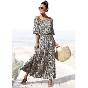 Lascana Maxi-jurk met bloemenprint en carmen halslijn, zomerjurk, strandjurk