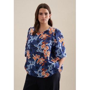 seidensticker Shirtblouse Zwarte roos Korte mouwen ronde hals print