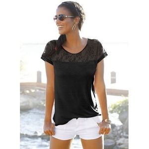 Lascana Strandshirt met kanten inzet, t-shirt, shirt met korte mouwen, elegant