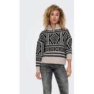 Only Trui Onlfelicia Ls Zip Pullover Knt 15329930 Pumice Stone/w. Black Dames