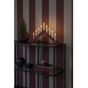 KONSTSMIDE Raamkandelaar Kerstversiering rood Houten lamp, mat donkerrood gelakt, 9 heldere lampen (1 stuk)