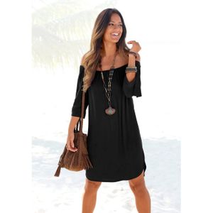 Lascana Blousejurk met carmen halslijn en 3/4 mouwen, zomerjurk, strandjurk, basic