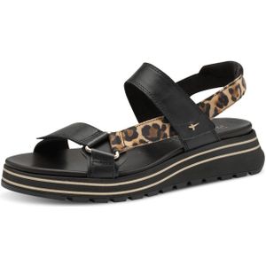 Sandalen - Zwart/Luipaardprint - Dierenprint - Klittenbandsluiting - Sleehak