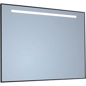 Spiegel sanicare q-mirrors 60x70 cm vierkant met aan de bovenkant led cold white, omlijsting mat zwart incl. Ophangmateriaal met afstandsbediening