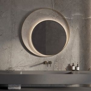 Designspiegel martens design athene rond met frame en indirecte led verlichting 120 cm geborsteld brons