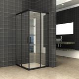 Douchecabine wiesbaden skyline hoekinstap + 2 schuifdeuren 80x80x200 cm 8 mm helder glas nano coating mat zwart