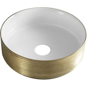 Waskom Wiesbaden Mondri 36x36 Cm Rond Geborsteld Goud / Glans Wit