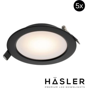 Inbouwspot häsler zamorra incl. Fase aansnijding dimbaar 13.7 cm 8 watt warm wit zwart set 5x