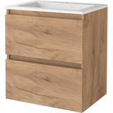 Badmeubelset bws salt 60x46 cm greeploos 2 lades met wastafel acryl 1 kraangat whisky oak