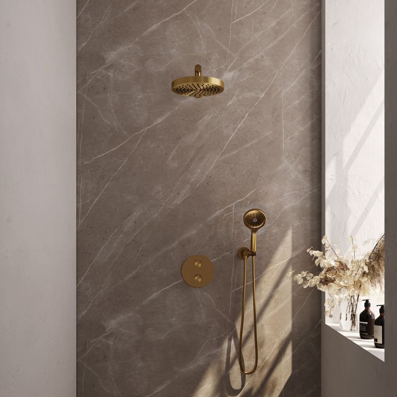 Brauer - Stripe - Thermostatische Inbouw Regendouche - Goud Geborsteld - 3-weg Set 40 met 25 cm Douchekop