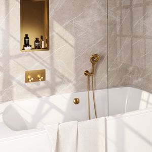 BRAUER - Stripe - Thermostatische Badkraan - Goud Geborsteld PVD - Inbouw - SET 04 - Badvulcombinatie - 3-standen Handdouche