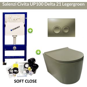 Geberit up100 toiletset wandcloset salenzi civita mat legergroen met delta 21 drukplaat
