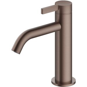 TWEEDE KANS Wastafelmengkraan Hotbath Ace 1-Hendel Gebogen 15.5 cm Geborsteld Koper PVD