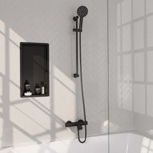 Opbouwset bad- en douchekraan brauer black carving thermostatisch met glijstang en handdouche 3 standen mat zwart