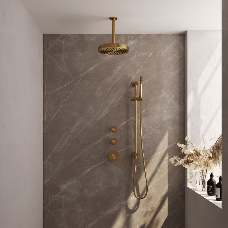 BRAUER - Stripe - Thermostatische Inbouw Regendouche - Goud Geborsteld PVD - SET 09 - 25cm Douchekop