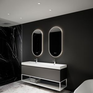 Spiegel BWS Thyreos 40x100cm Ovaal Met Rand Mat Zwart LED Verlichting & Geintegreerde Spiegelverwarming