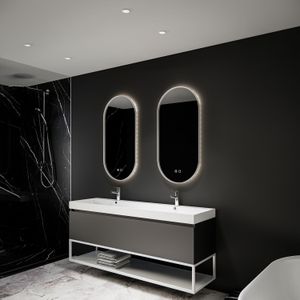 Spiegel bws thyreos 40x100 cm ovaal met rand mat zwart led verlichting & geïntegreerde spiegelverwarming