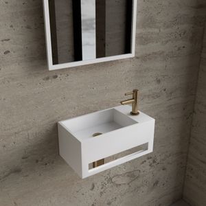 Fonteinset BWS Solid Surface Met Handdoekhouder Rechts Mat Wit Goud