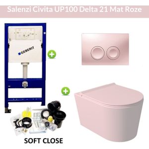 Geberit up100 toiletset wandcloset salenzi civita mat roze met delta 21 drukplaat