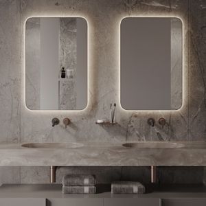 Spiegel martens design vegas 45x90 cm met indirecte verlichting en spiegelverwarming geborsteld messing