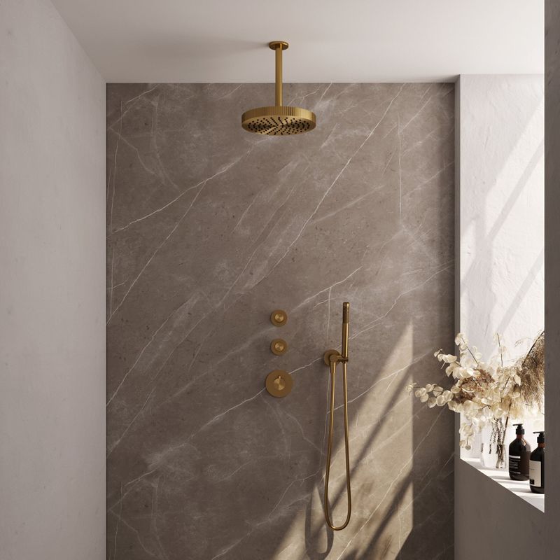 BRAUER - Stripe - Thermostatische Inbouw Regendouche - Goud Geborsteld PVD - SET 03 - 25cm Douchekop