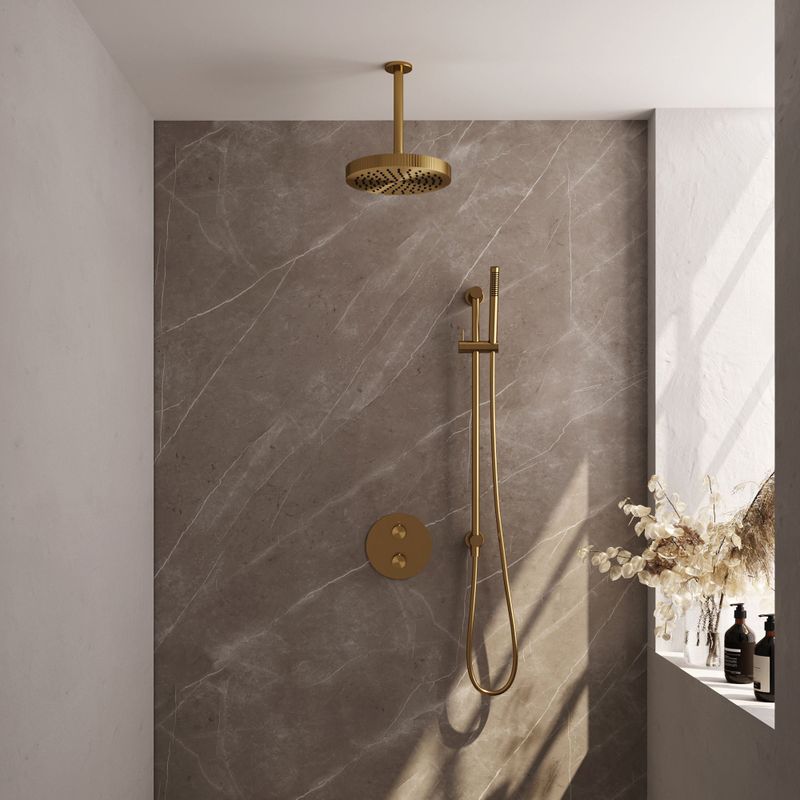 BRAUER - Stripe - Thermostatische Inbouw Regendouche - Goud Geborsteld PVD - 25cm Douchekop - 3-weg