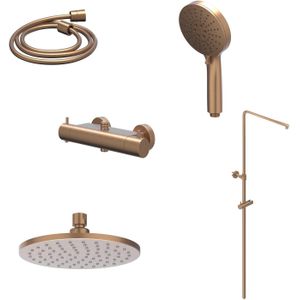 Regendoucheset IVY Bond Opbouw Thermostatisch 30 cm Medium Rond 3-Standen Handdouche Geborsteld Mat Koper PVD