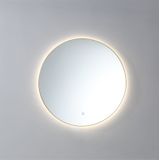 Badkamerspiegel sanilux rond led 3 kleuren instelbaar dimbaar incl. Spiegelverwarming 80x2.5 cm messing geborsteld goud