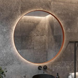 Spiegel bws star rond met led 100 cm koper rose