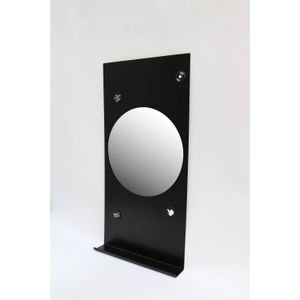 Ink fonteinplanchet note staal mat zwart 36x72 cm inclusief ronde spiegel helder glas 32 cm