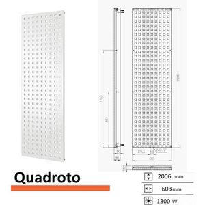 Designradiator plieger quadrata 1300 watt middenaansluiting 200,6x60,3 cm wit