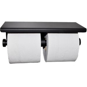 Dubbele toiletrolhouder met plateau bws rvs mat zwart