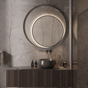 Designspiegel martens design athene rond met frame en indirecte led verlichting 90 cm geborsteld gunmetal