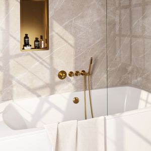 BRAUER - Stripe - Thermostatische Badkraan - Goud Geborsteld PVD - SET 01 - Inbouw - Badvulcombinatie