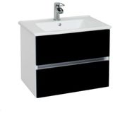 Wastafel onderkast isvea twee soft-close laden greeploos 62x42x50 cm hoogglans zwart
