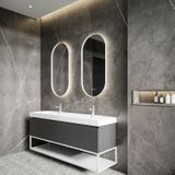 Spiegel gliss design aura 40x100 cm mat wit ovaal met led verlichting & geïntegreerde spiegelverwarming