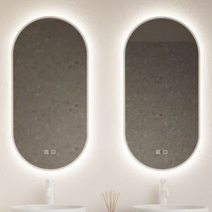 Spiegel gliss design aura 40x100 cm mat wit ovaal met led verlichting & geïntegreerde spiegelverwarming