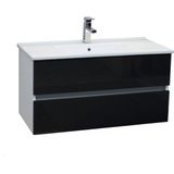 Wastafel onderkast isvea twee soft-close laden greeploos 97x42x50 cm hoogglans zwart