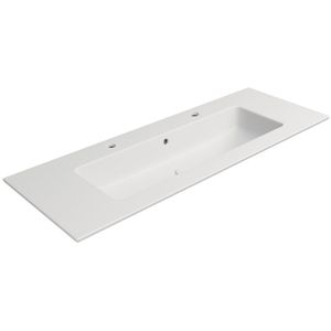 Keramiek Wastafel Met 2 Kraan Gaten Sapho Pura 122x46 cm Mat Wit