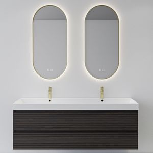 Spiegelcombinatie bws 2x thyreos 40x100 cm ovaal met rand mat goud led verlichting & geïntegreerde spiegelverwarming