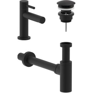 Fonteinkraan Combiset MAY Stilo S Model Fonteinkraan, Designplug Always Open & Designsifon Mat Zwart PED
